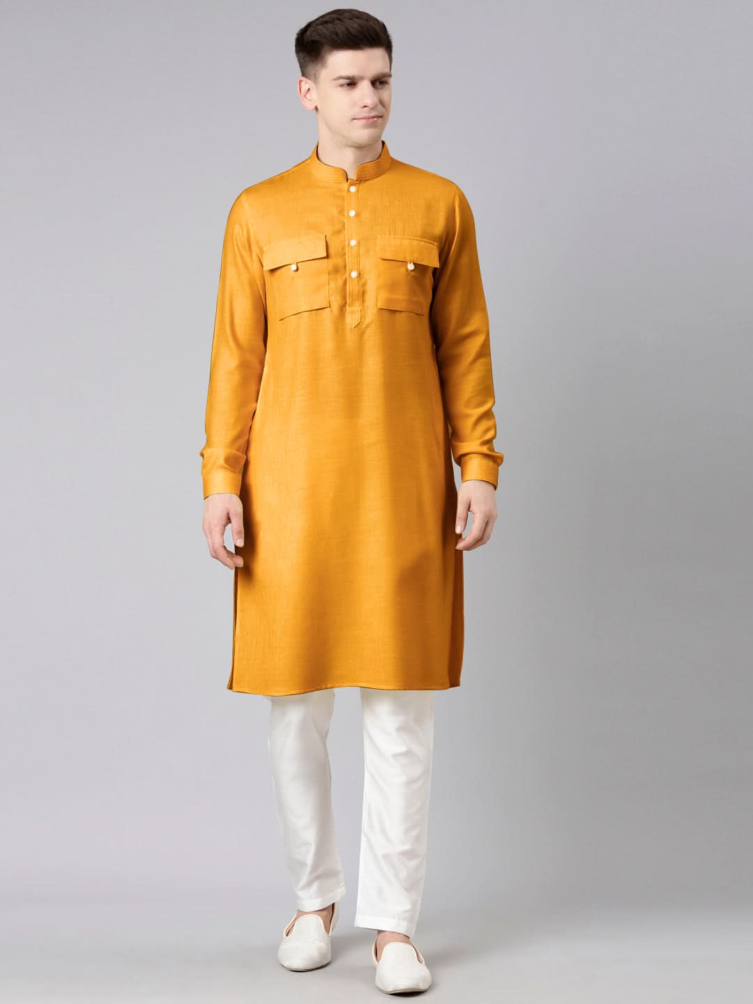 Mustard Pathani Kurta Set