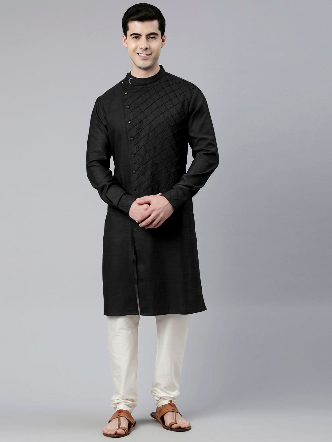 Black Angrakha Kurta Set