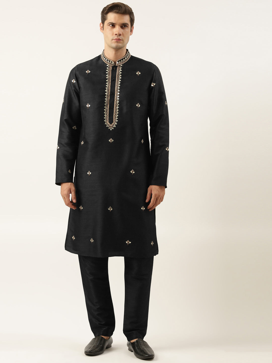 Black Silk Gota Embroidered Kurta Set