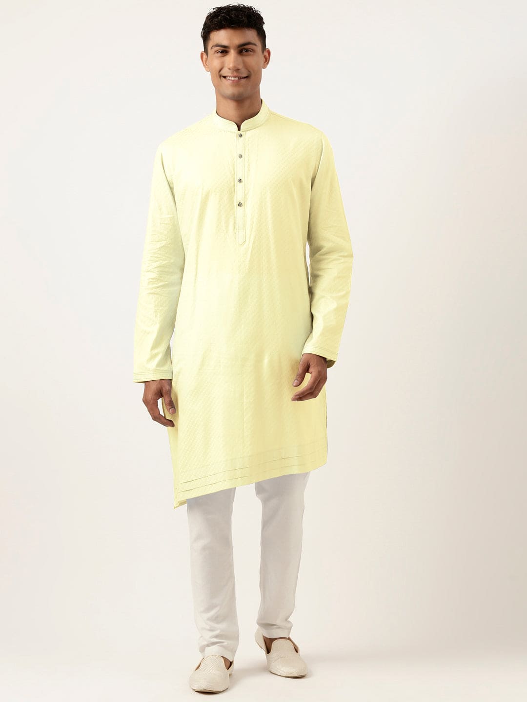 Lemon yellow Asymmetrical Cotton Kurta Set