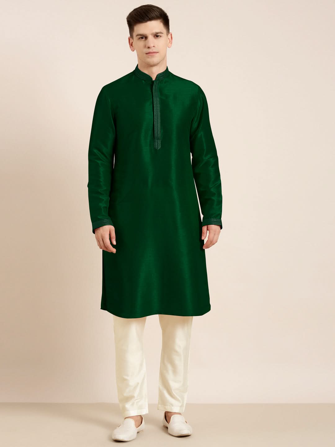 Bottle green Embroidered Kurta Set