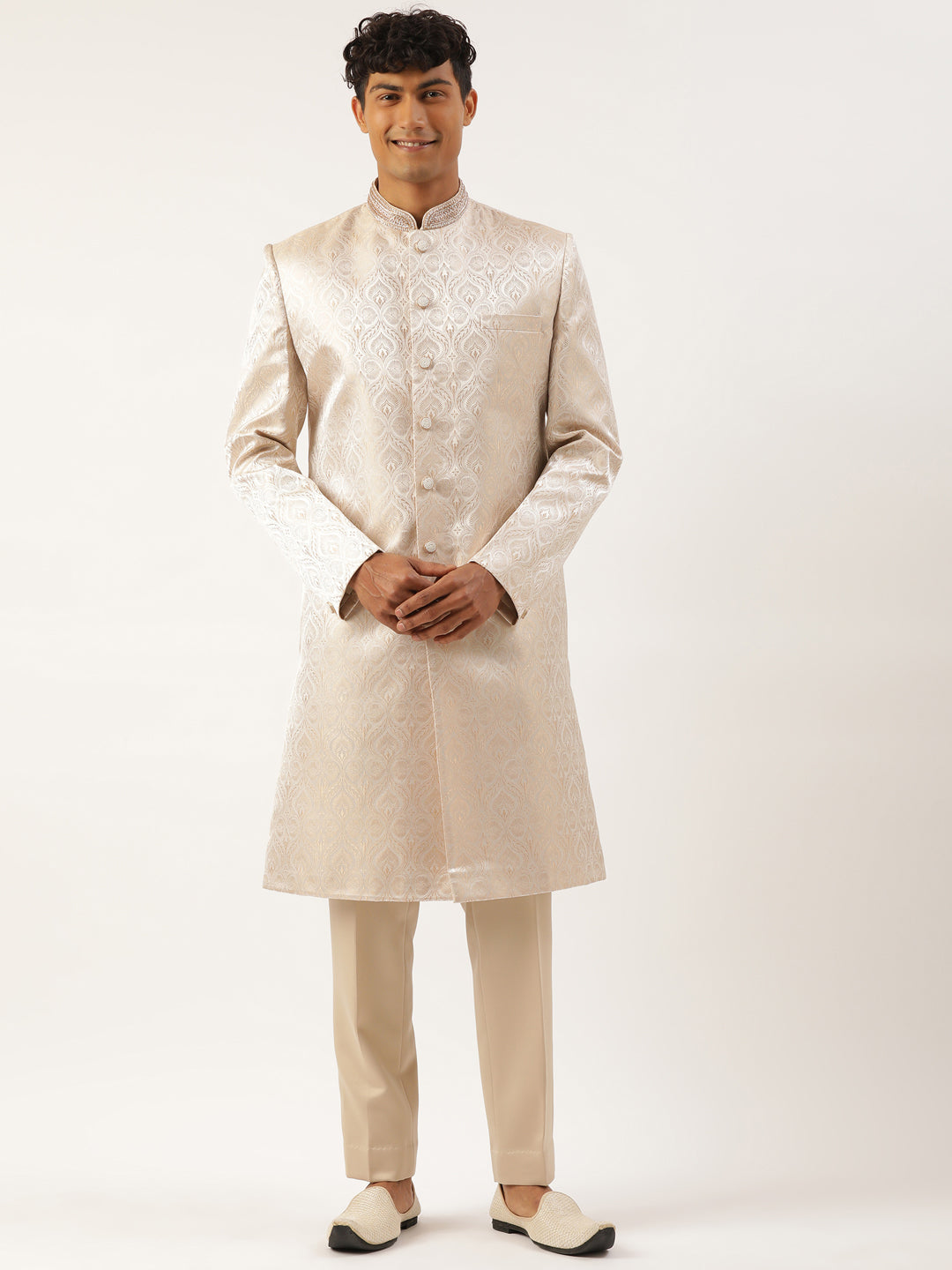 Ivory Gold Jacquard Achkan Set