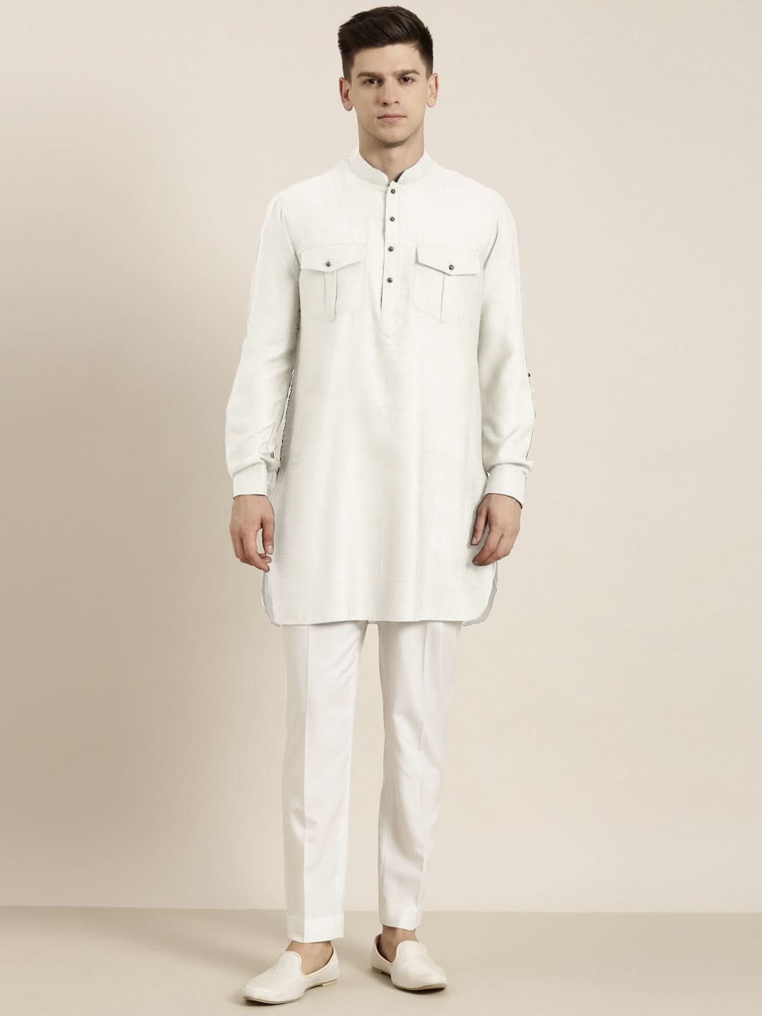 Off White cotton Short Pathani