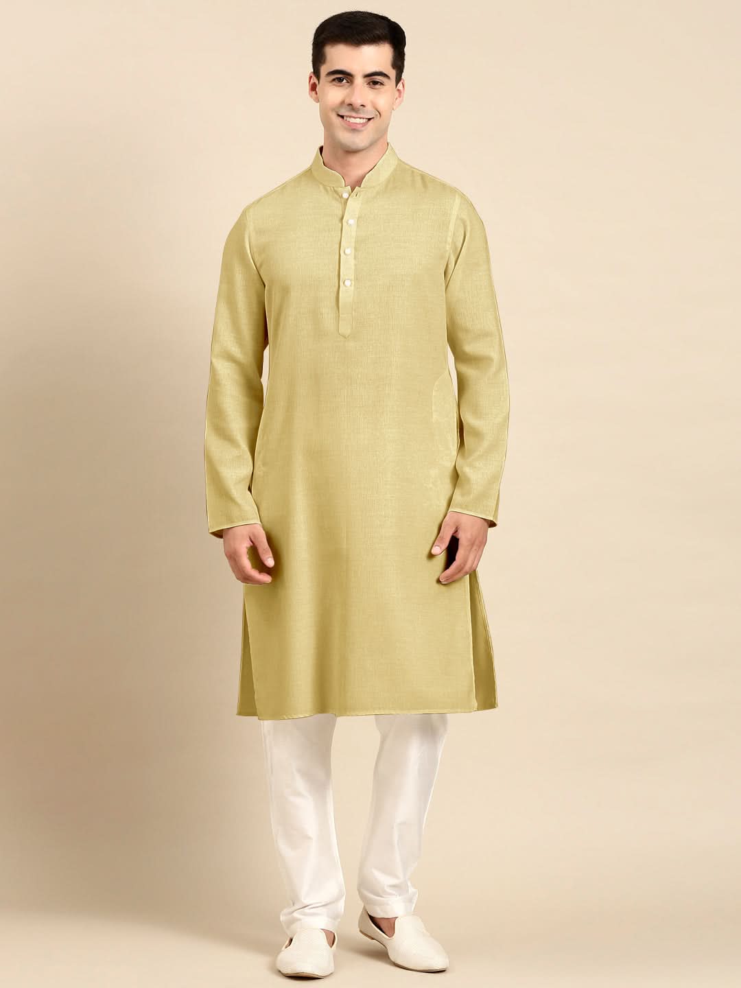 Greenish Beige Twill Weave Cotton Kurta Set