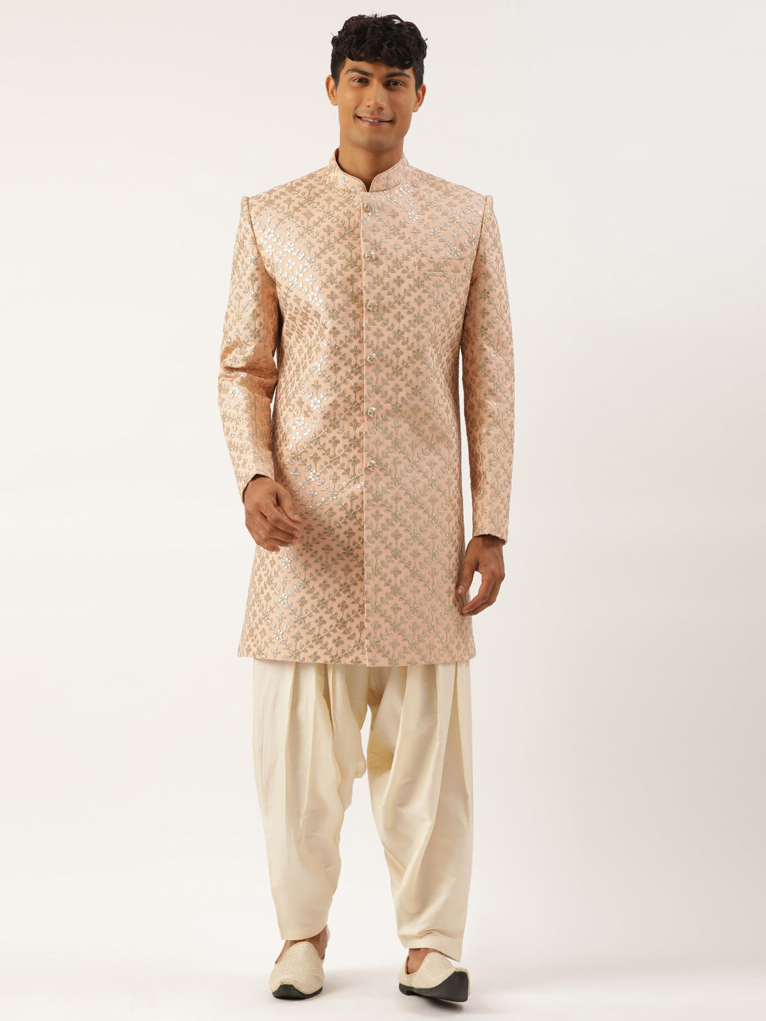 Peach Gota Patti Embroidered Indowestern