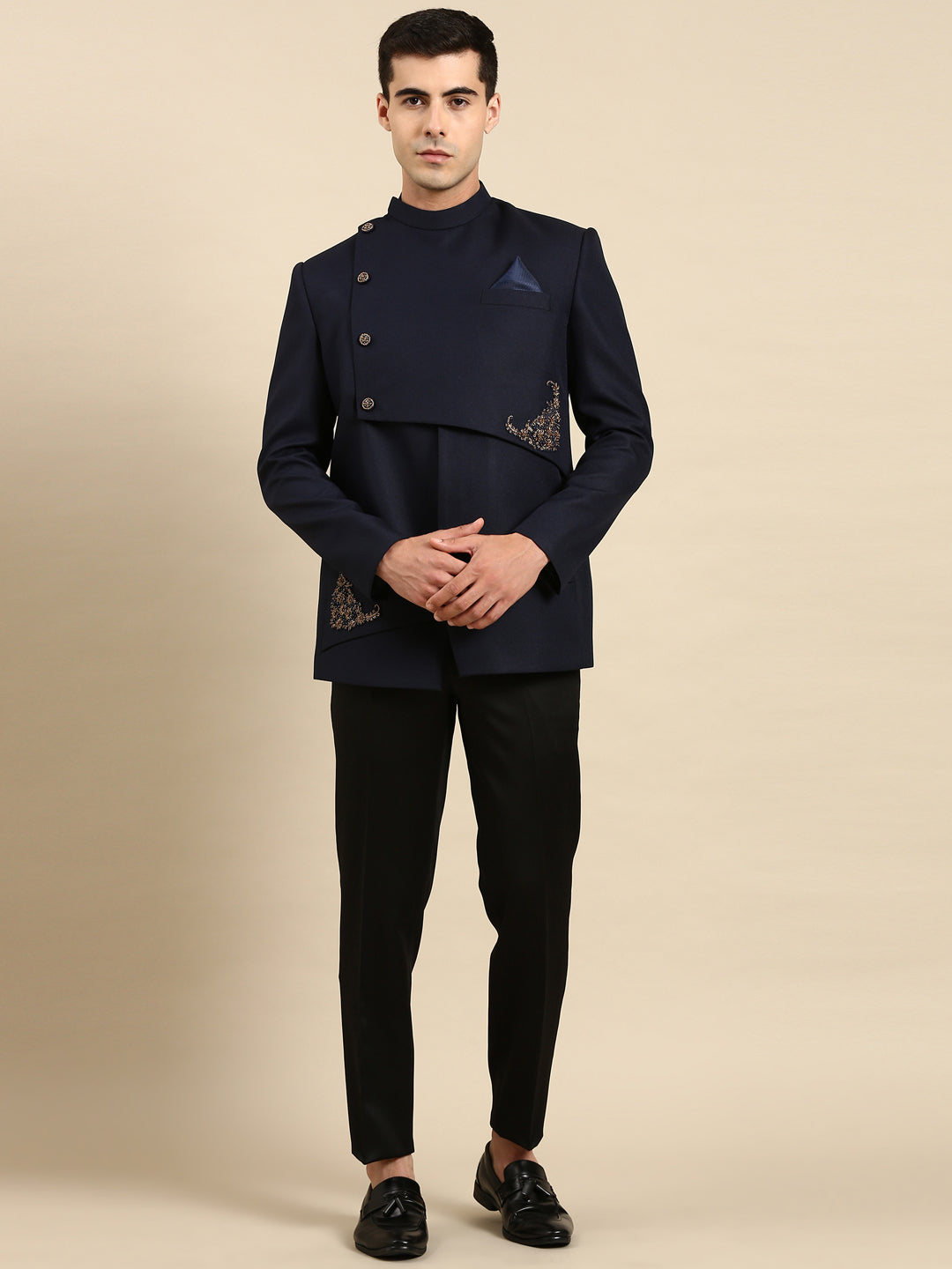 Navy Blue Embroidery Bandhgala