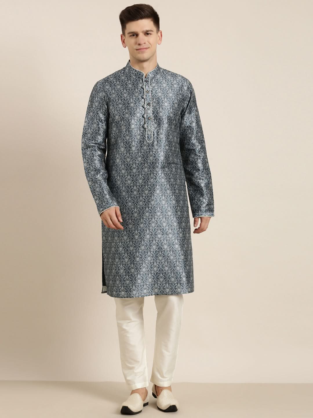 Blue Indigo Damask Dabu Print Kurta Set