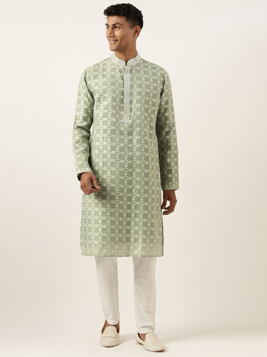 Green Jacquard Silk Kurta Set