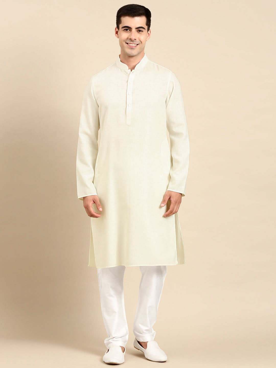 Cream Twill Weave Cotton Kurta Set