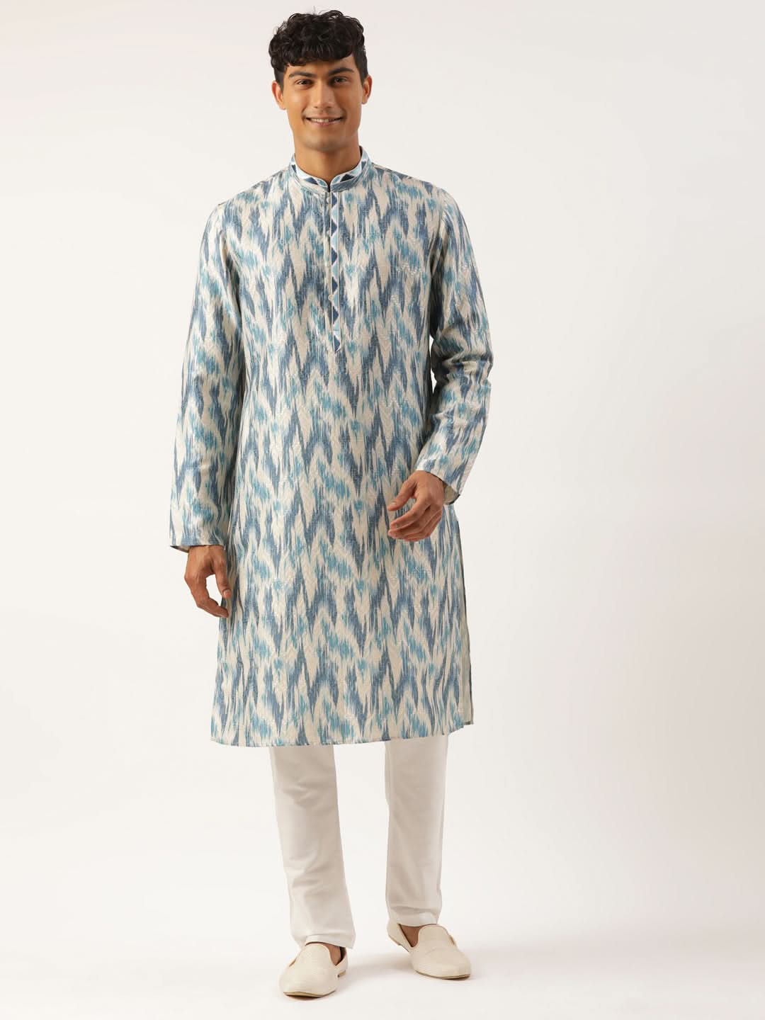 Blue Ikat Printed Kurta Set