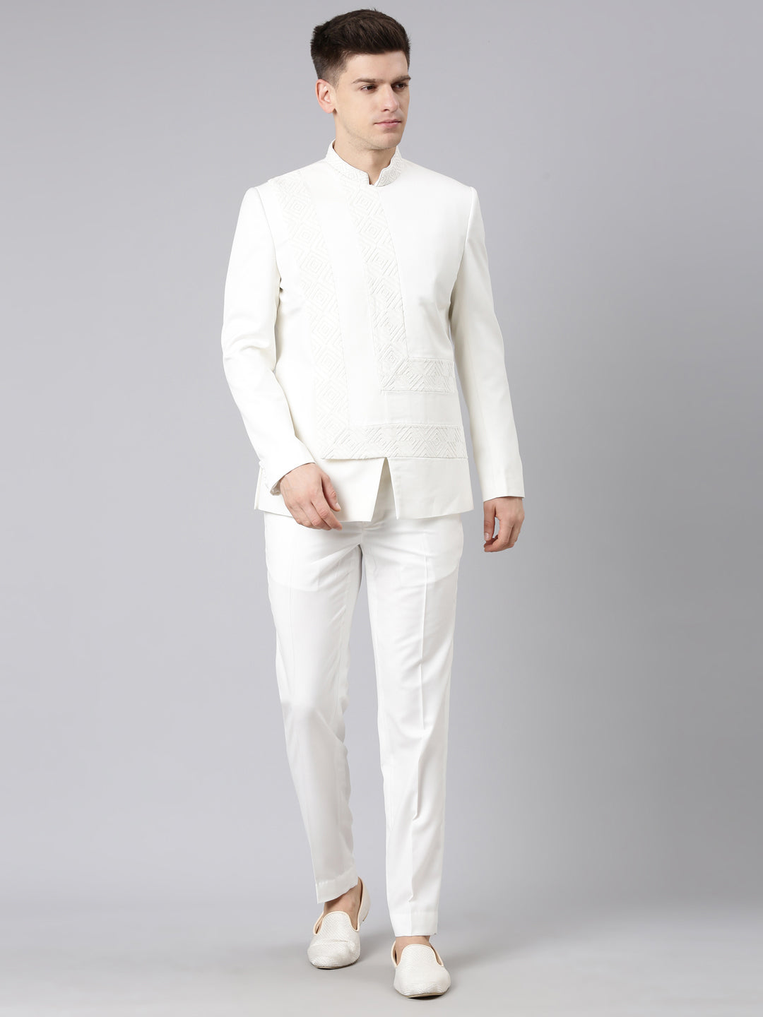 Offwhite Angrakha Geometrical Bandhgala