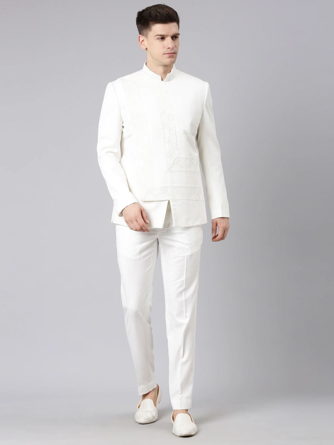 Offwhite Angrakha Geometrical Bandhgala