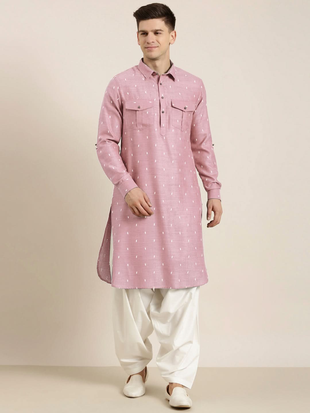 Pink Cotton Pathani With Salwar