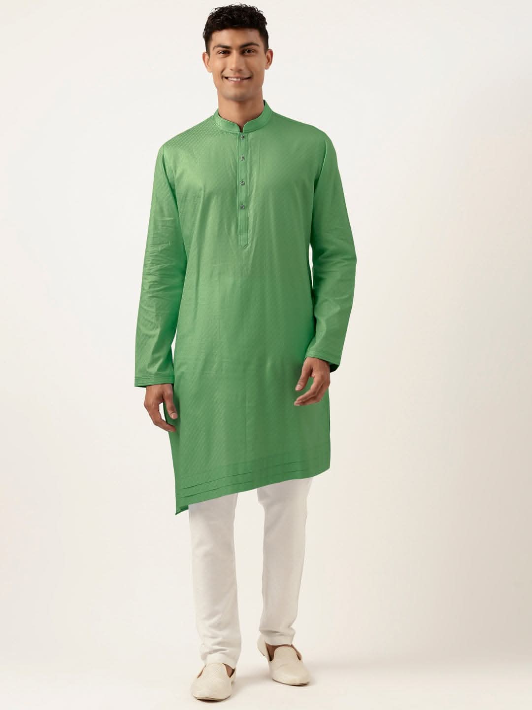 Olive Green Asymmetrical Cotton Kurta Set