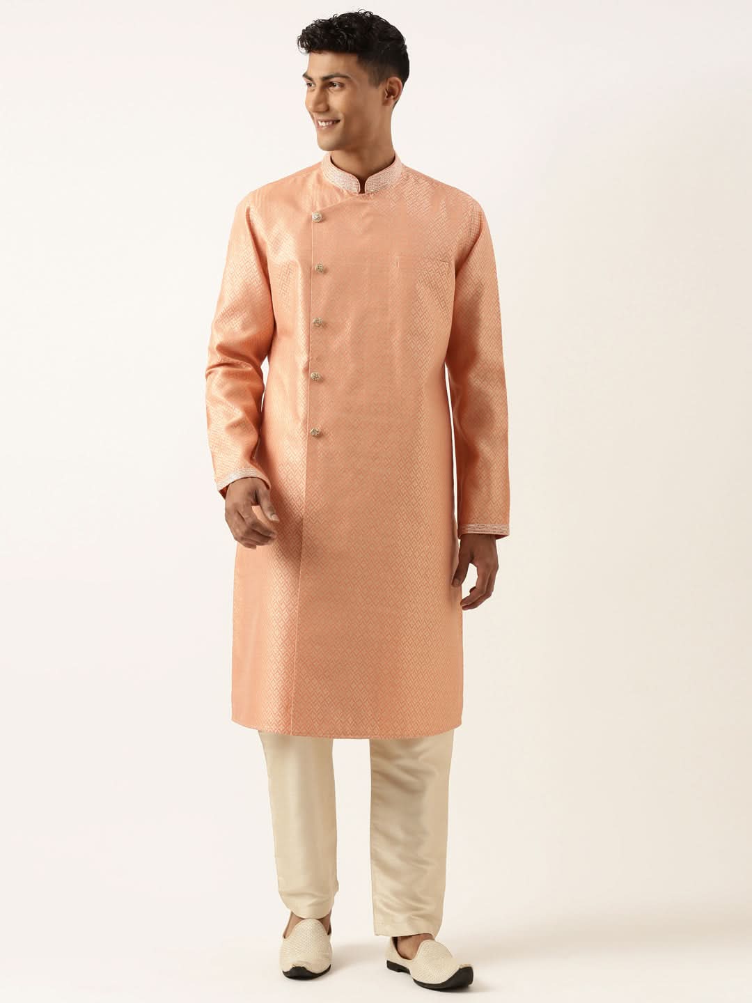 Orange Jacquard Kurta Set