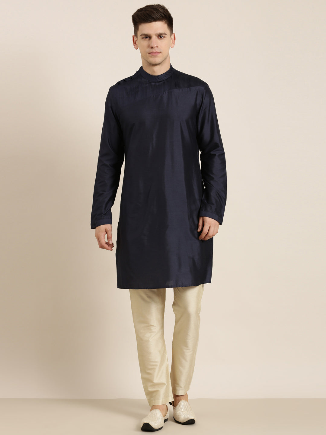 Navy Pleated Kurta Set