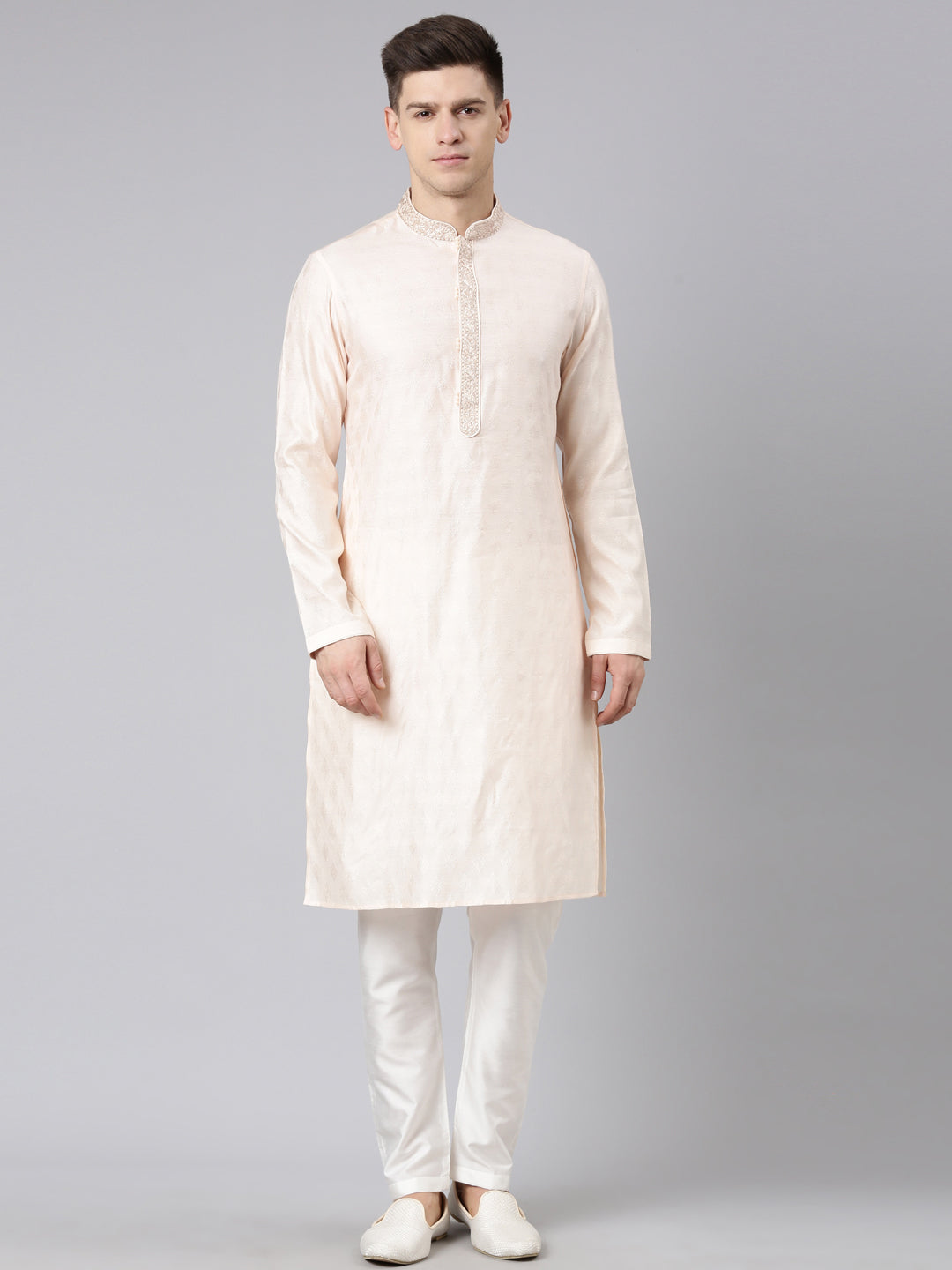Peach Jacquard Kurta Set