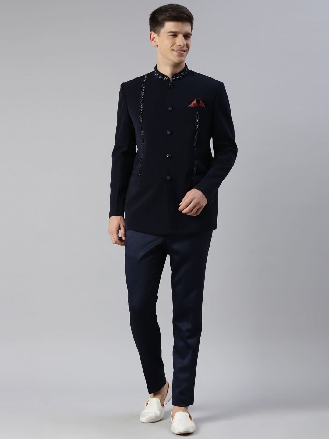 Navy Embroidery Bandhgala