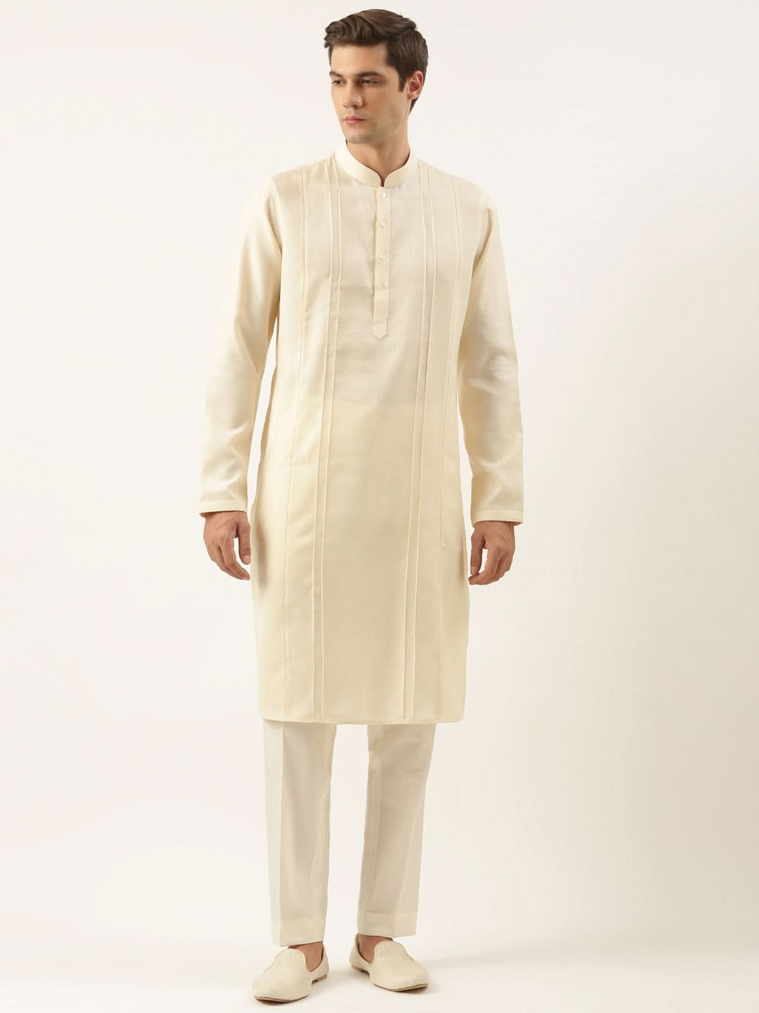 Cream Cotton Pintux Kurta Set