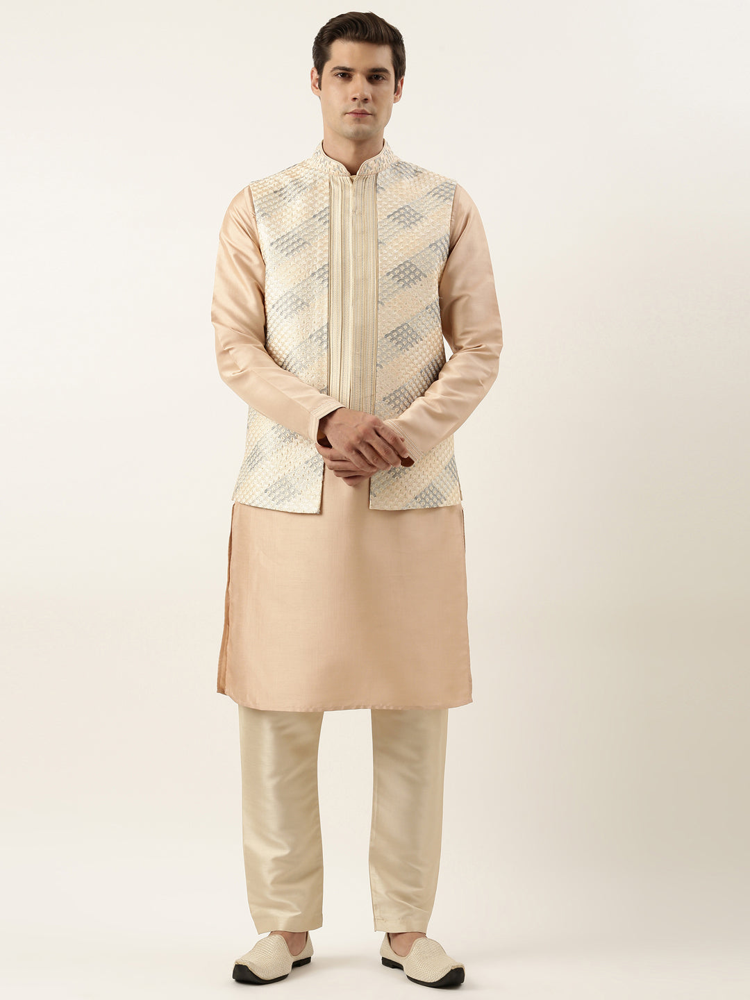 Beige Embroied jacket kurta set