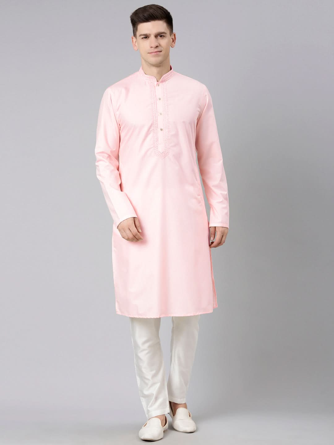 Pink Cotton Dori Embroidery Kurta Set