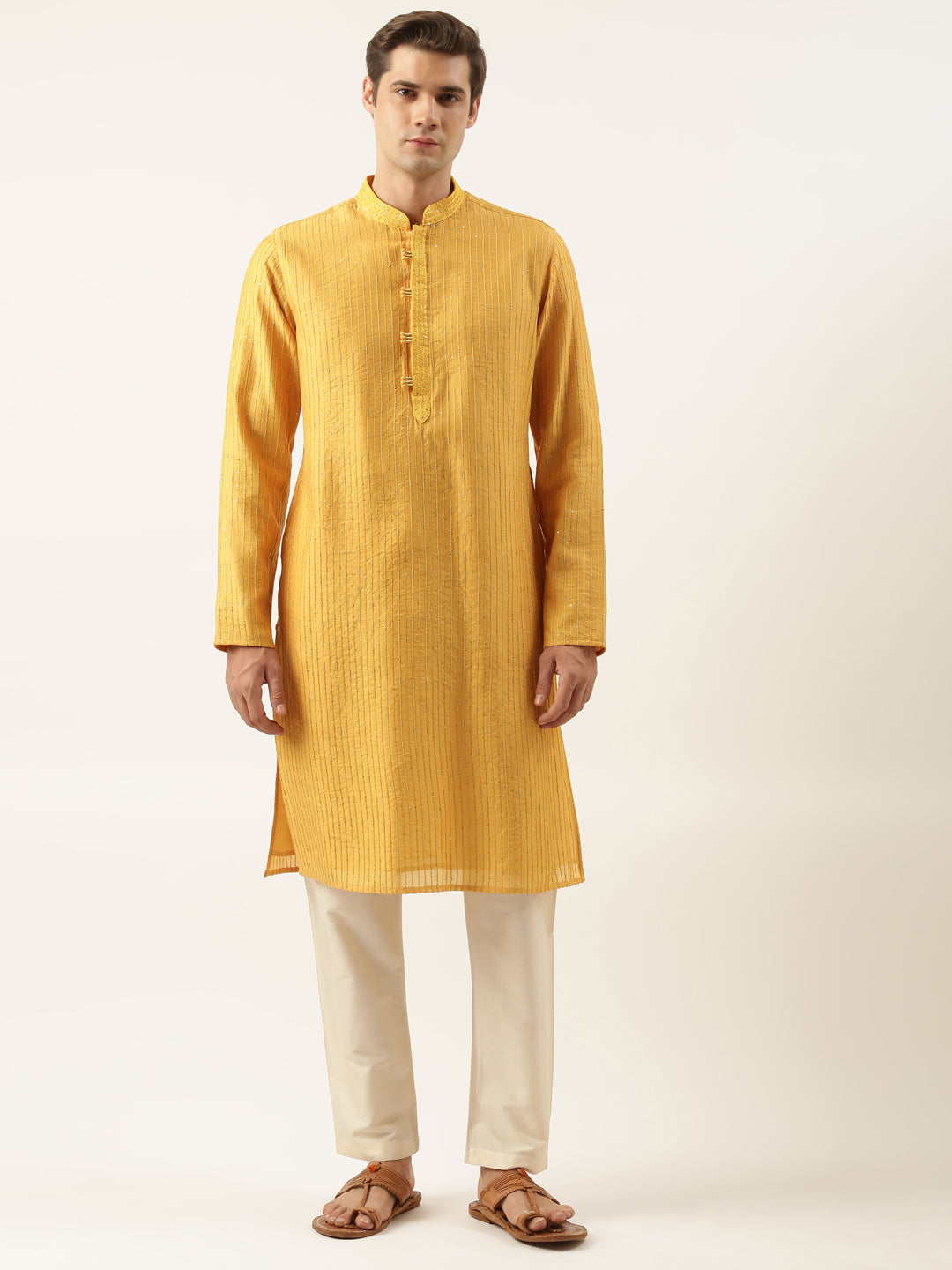 Mustard Yellow Embroidered Kurta Set