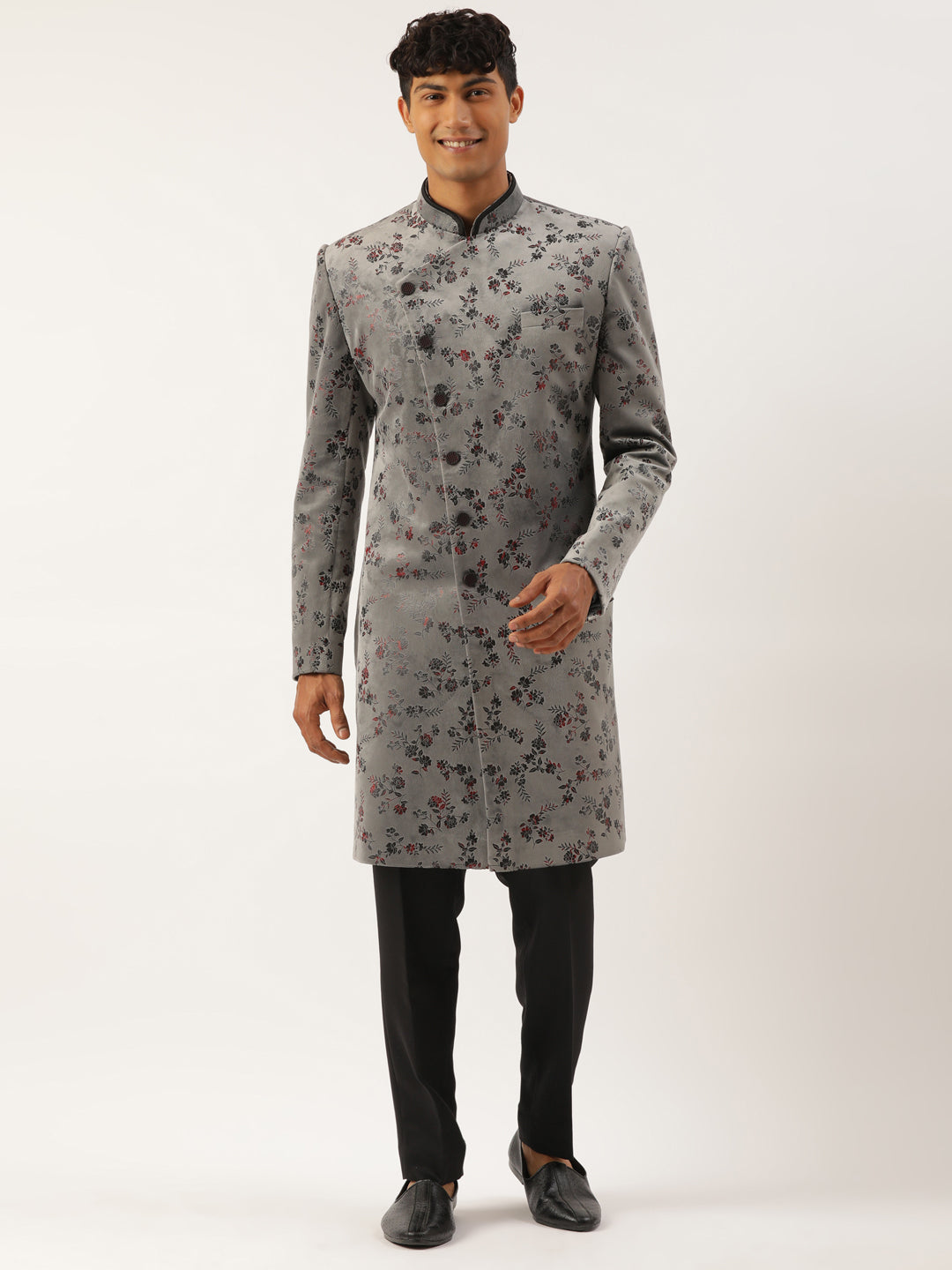 Grey Printed Angrakha Indowestern