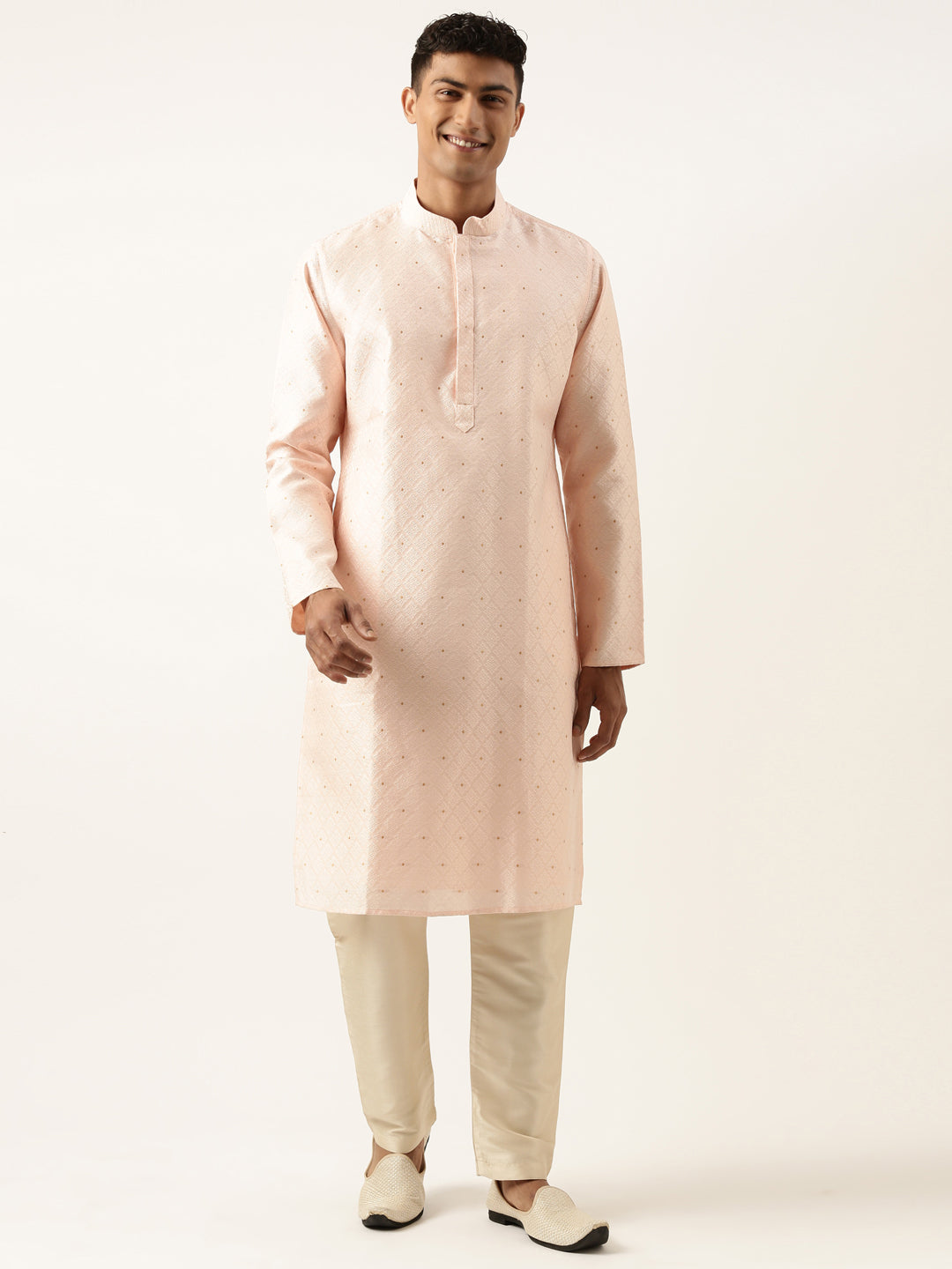 Peach Diamond Jacquard Kurta Set