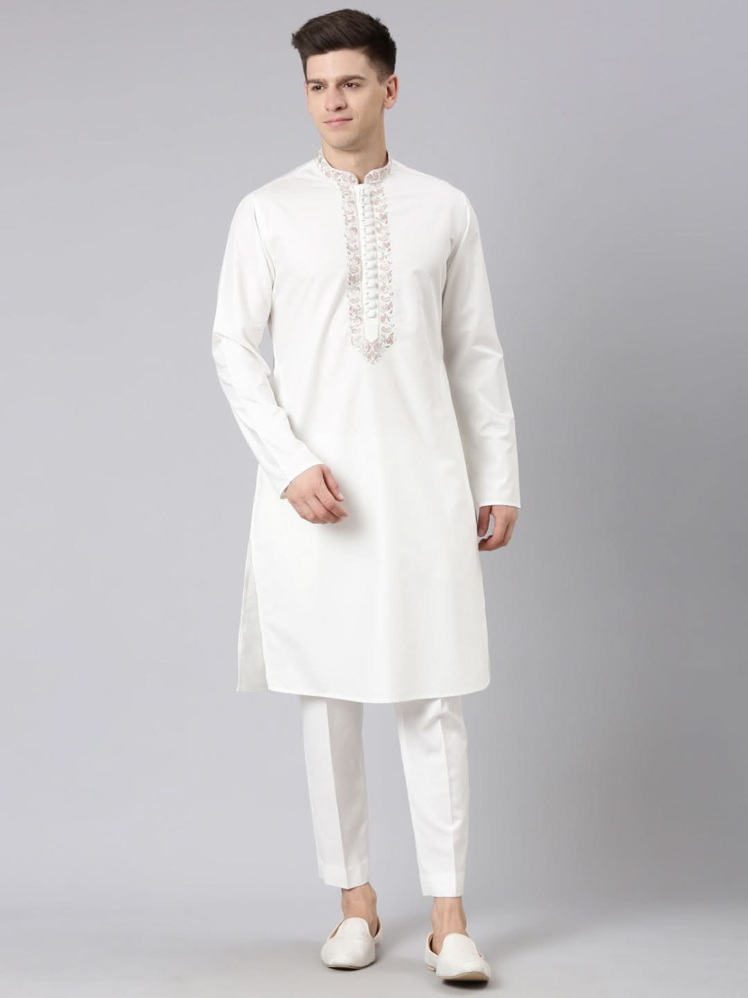 Off White Embroidered Kurta Set