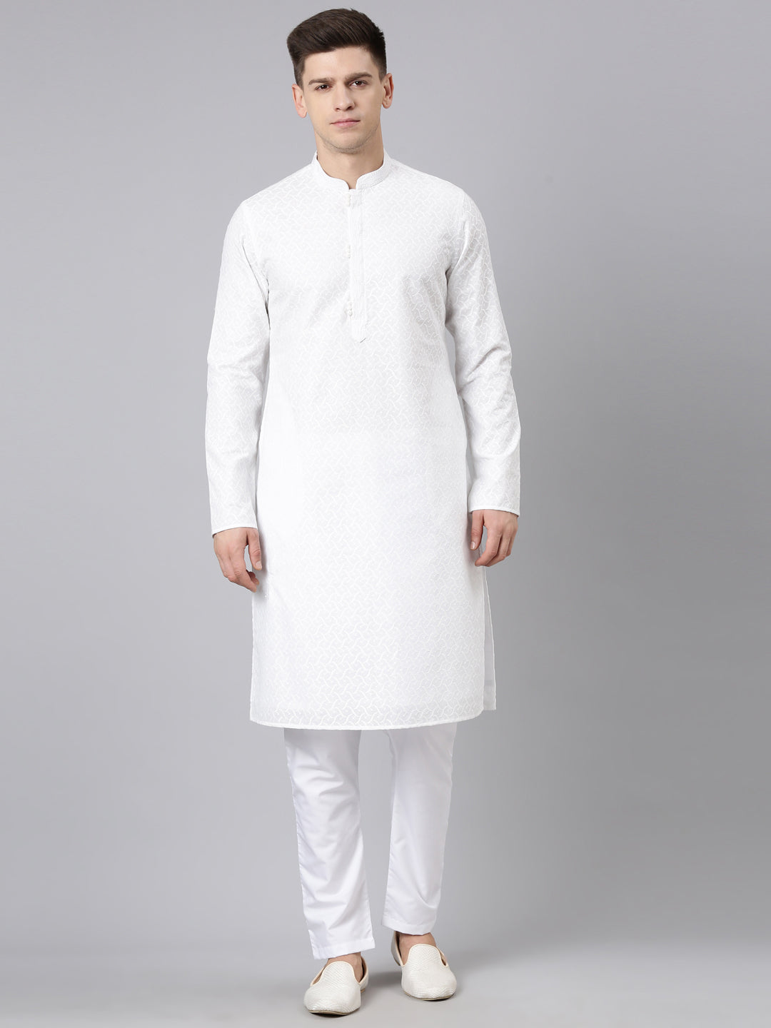 White Cotton Chikankari Kurta Set