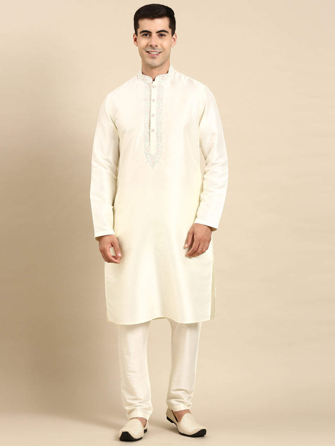 Creame Silk Dori Embroidered Kurta Set