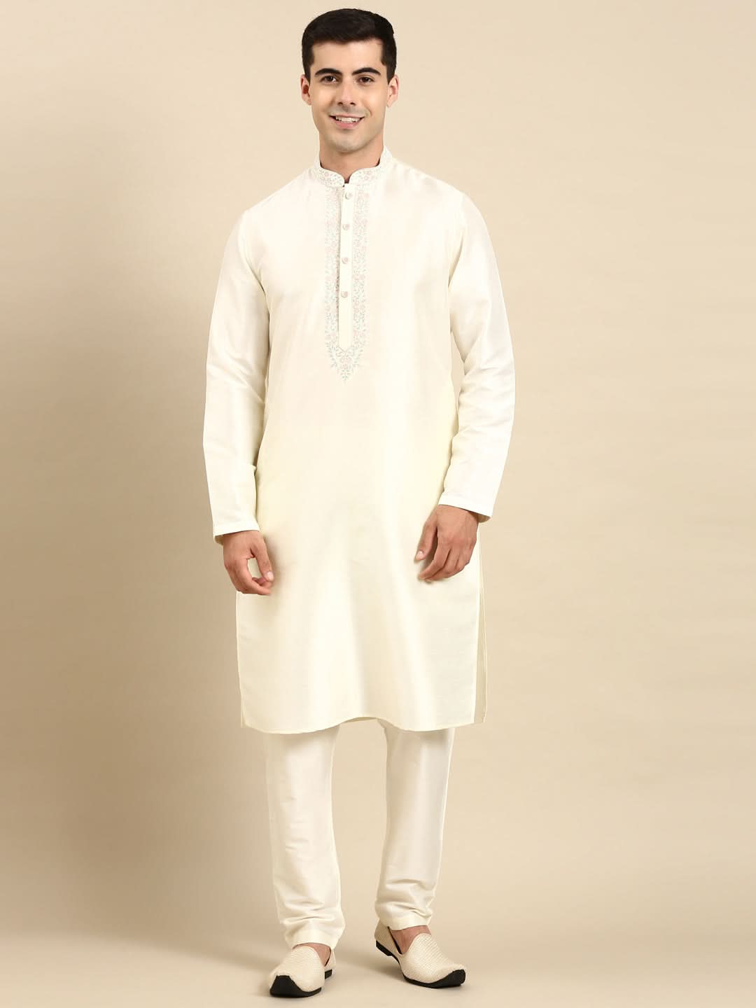 Creame Silk Dori Embroidered Kurta Set