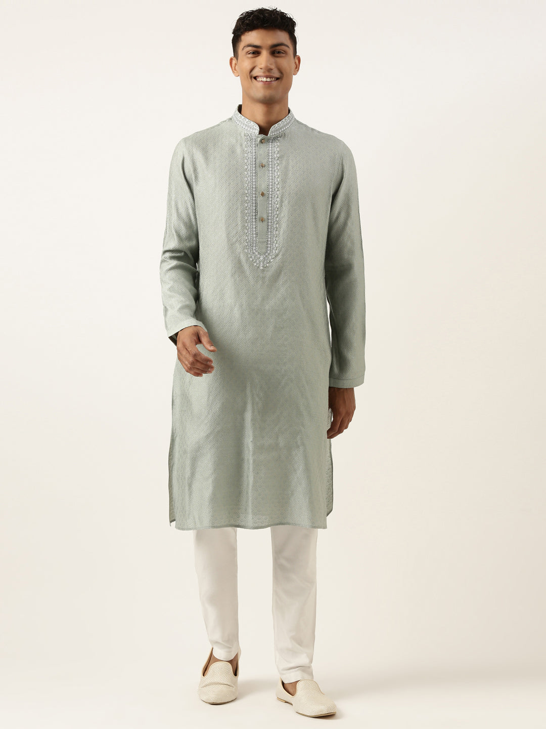 GREYISH BLUE JACQUARD KURTA