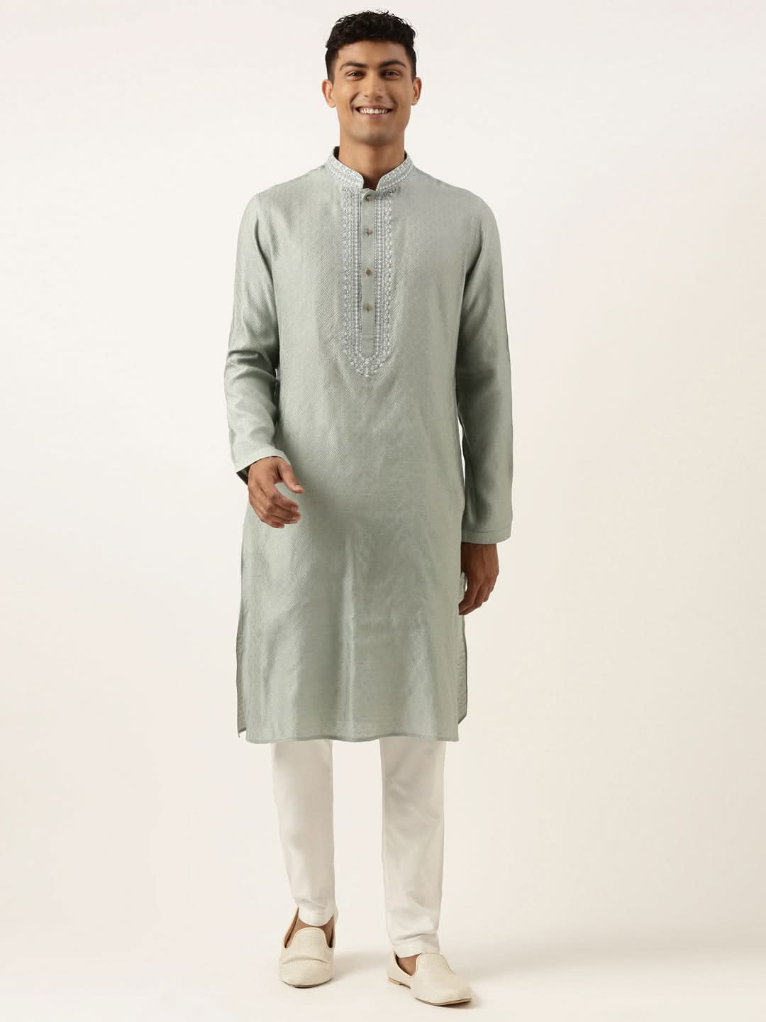 GREYISH BLUE JACQUARD KURTA