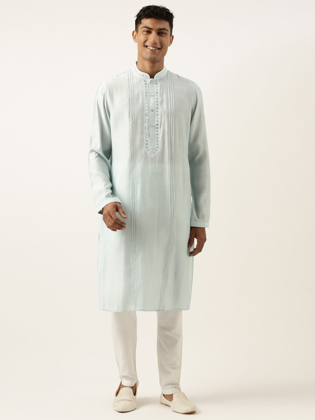 Sky Blue Mirror Embroidered Kurta Set