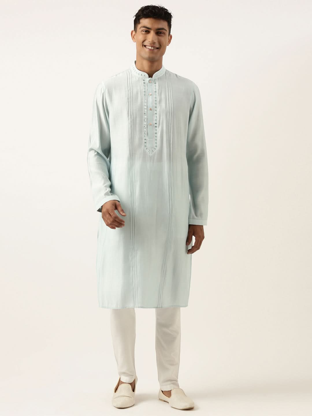 Sky Blue Mirror Embroidered Kurta Set