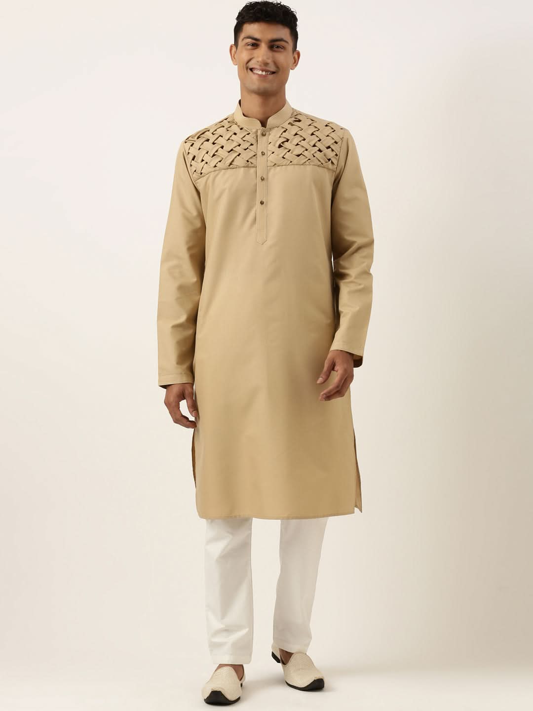 Beige Smocking Kurta Set