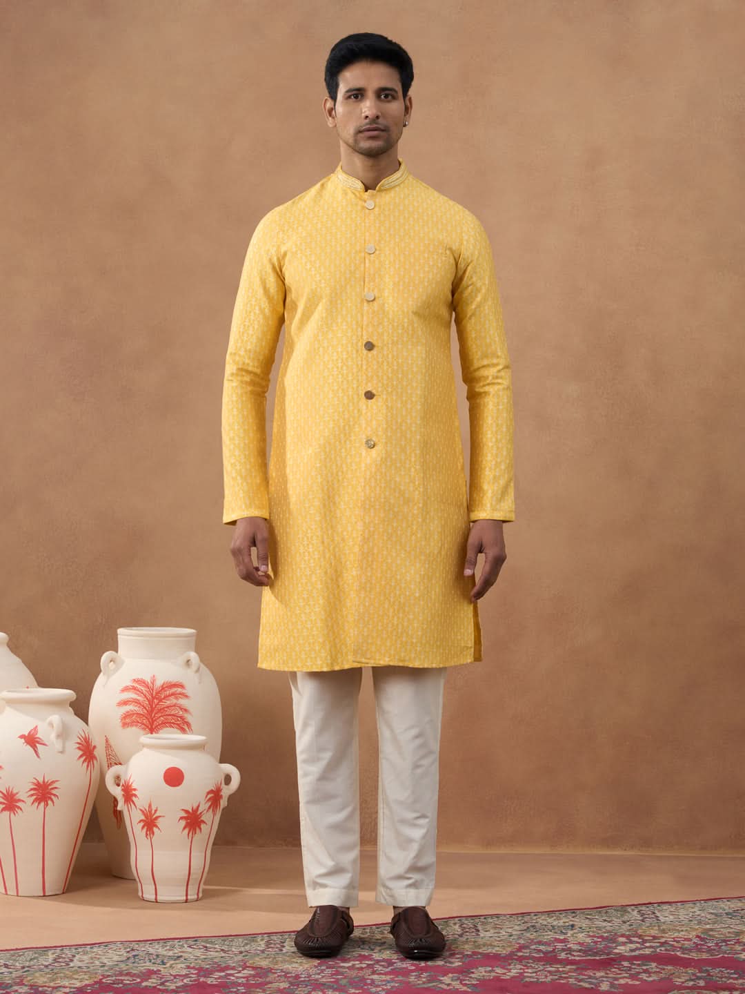 Festive Yellow Front Open Kurta Set