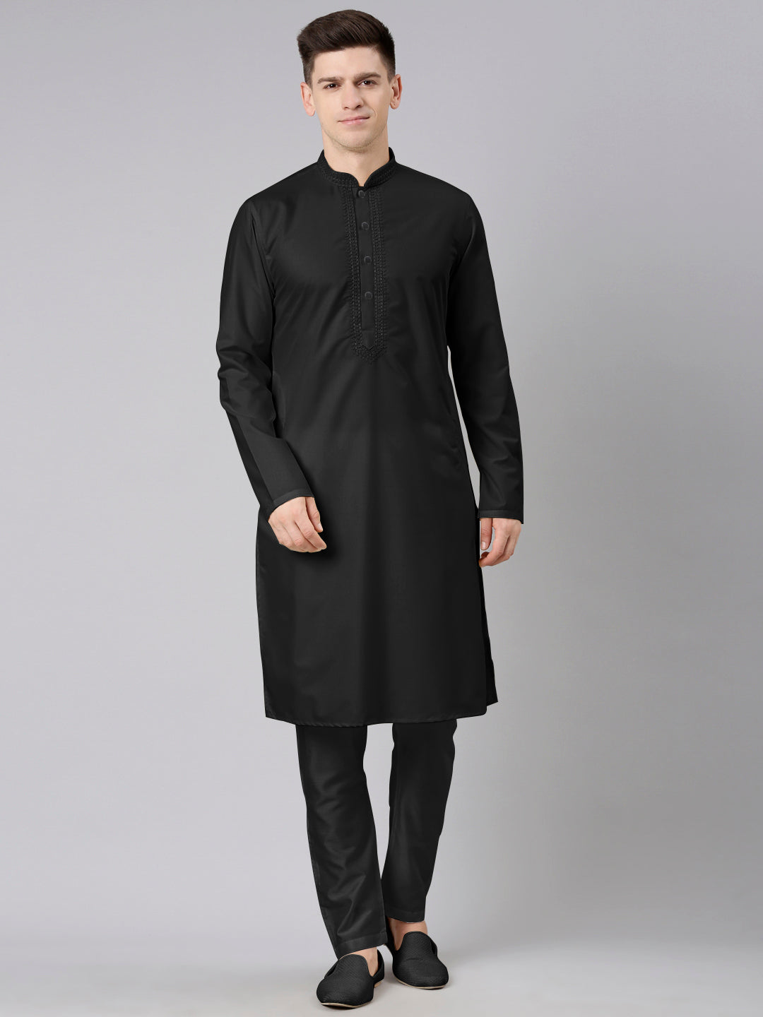 Black Cotton Dori Embroidery Kurta Set