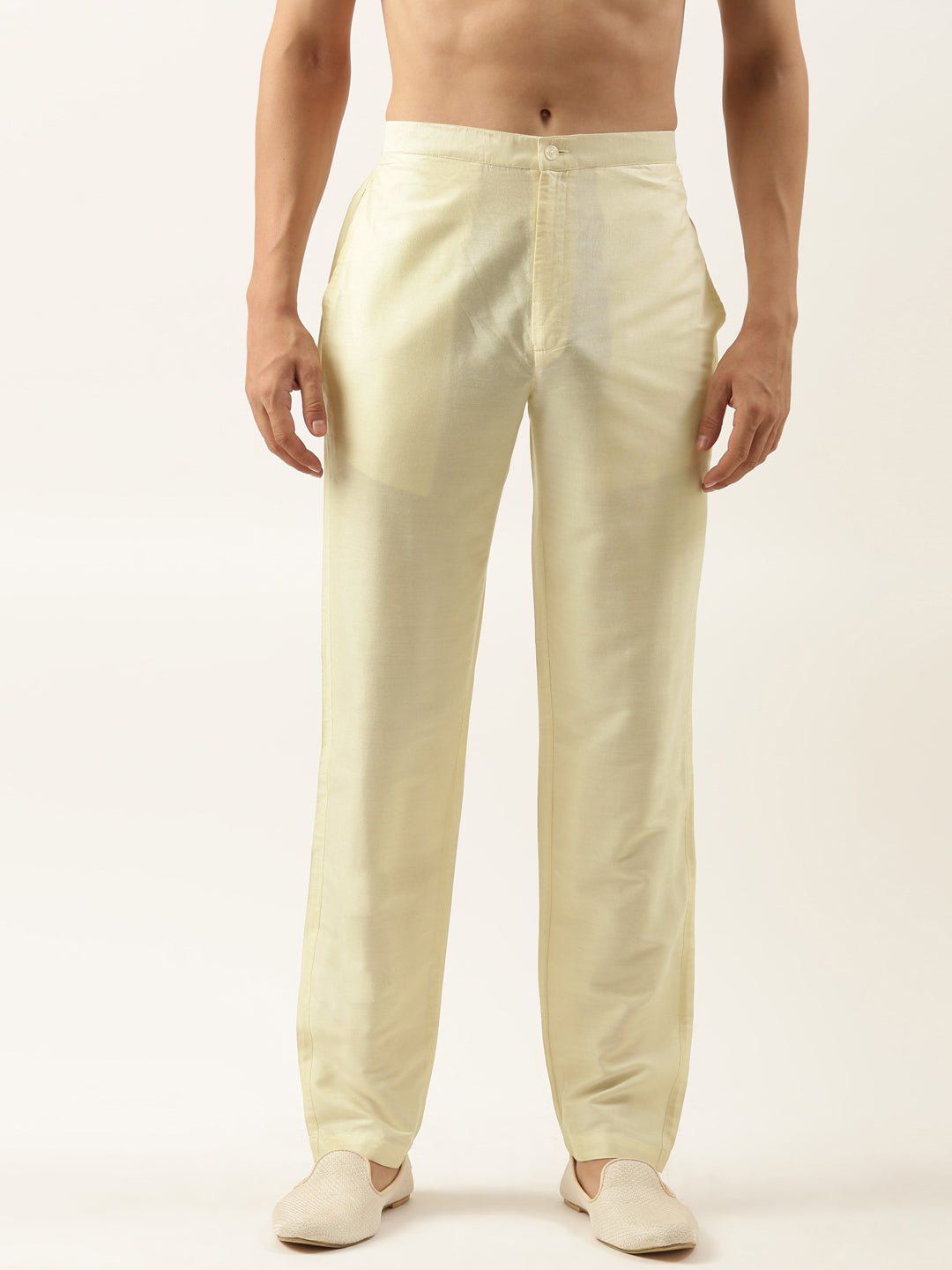 Beige Cotton Silk Pant Pajama