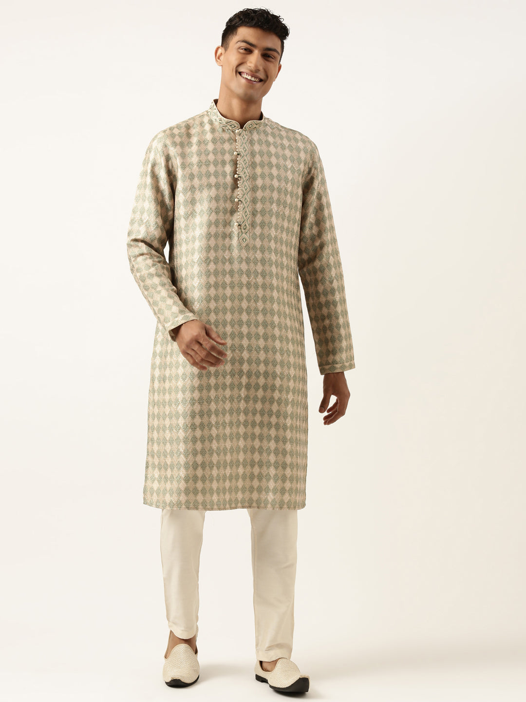 Green Beige Printed Kurta Set