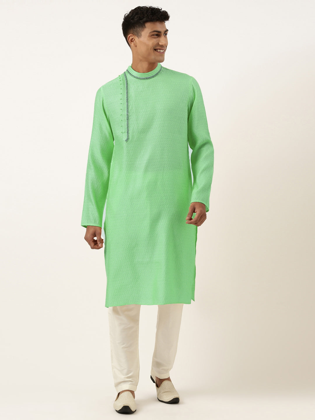 GREEN JACQUARD ANGRAKHA KURTA
