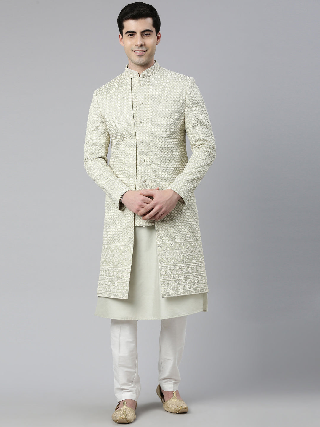 Pistachio Embroidered Indo Western With Kurta