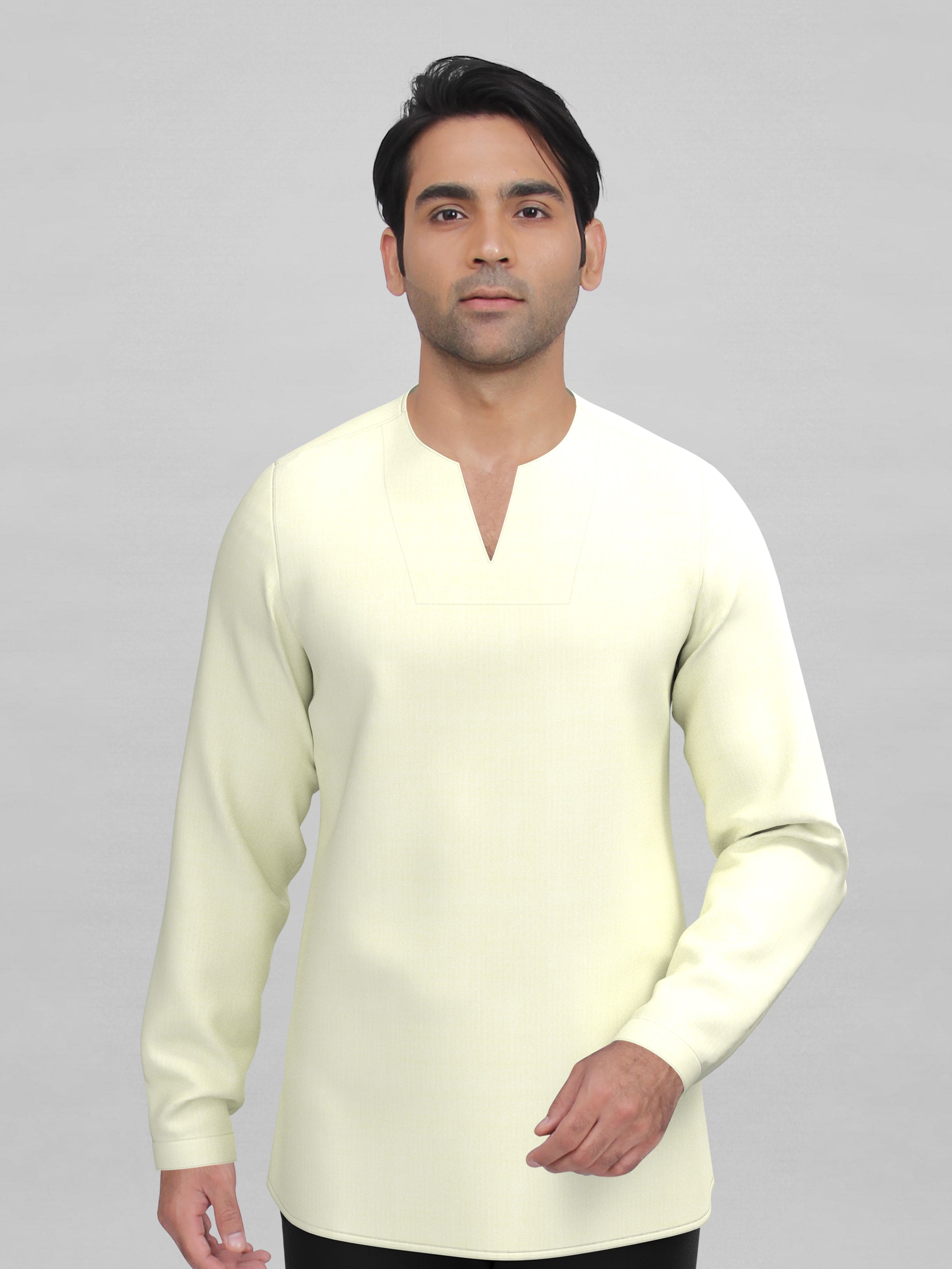 Cream v-neck Short Kurta
