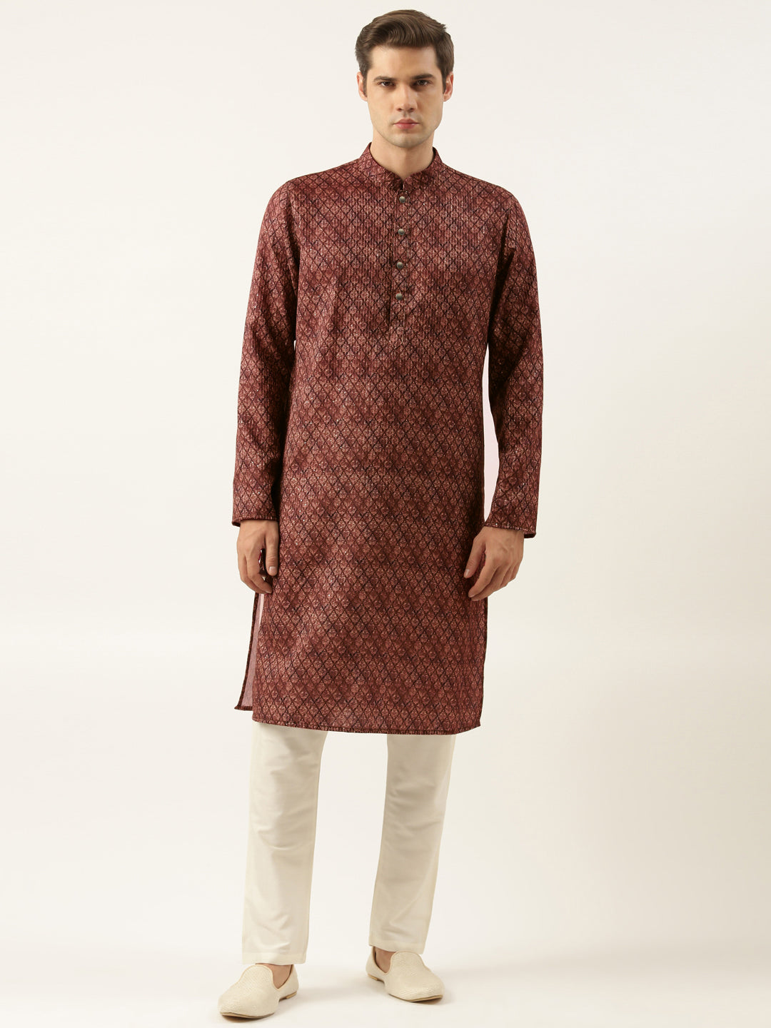 Maroon Printed Sequin Embroidered Kurta Set