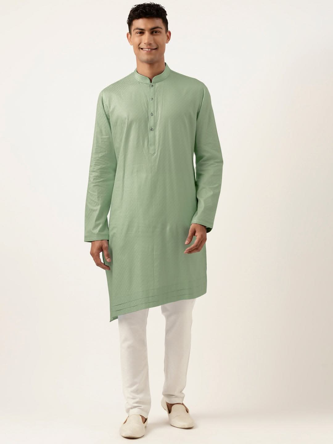 Light Green Asymmetrical Cotton Kurta Set
