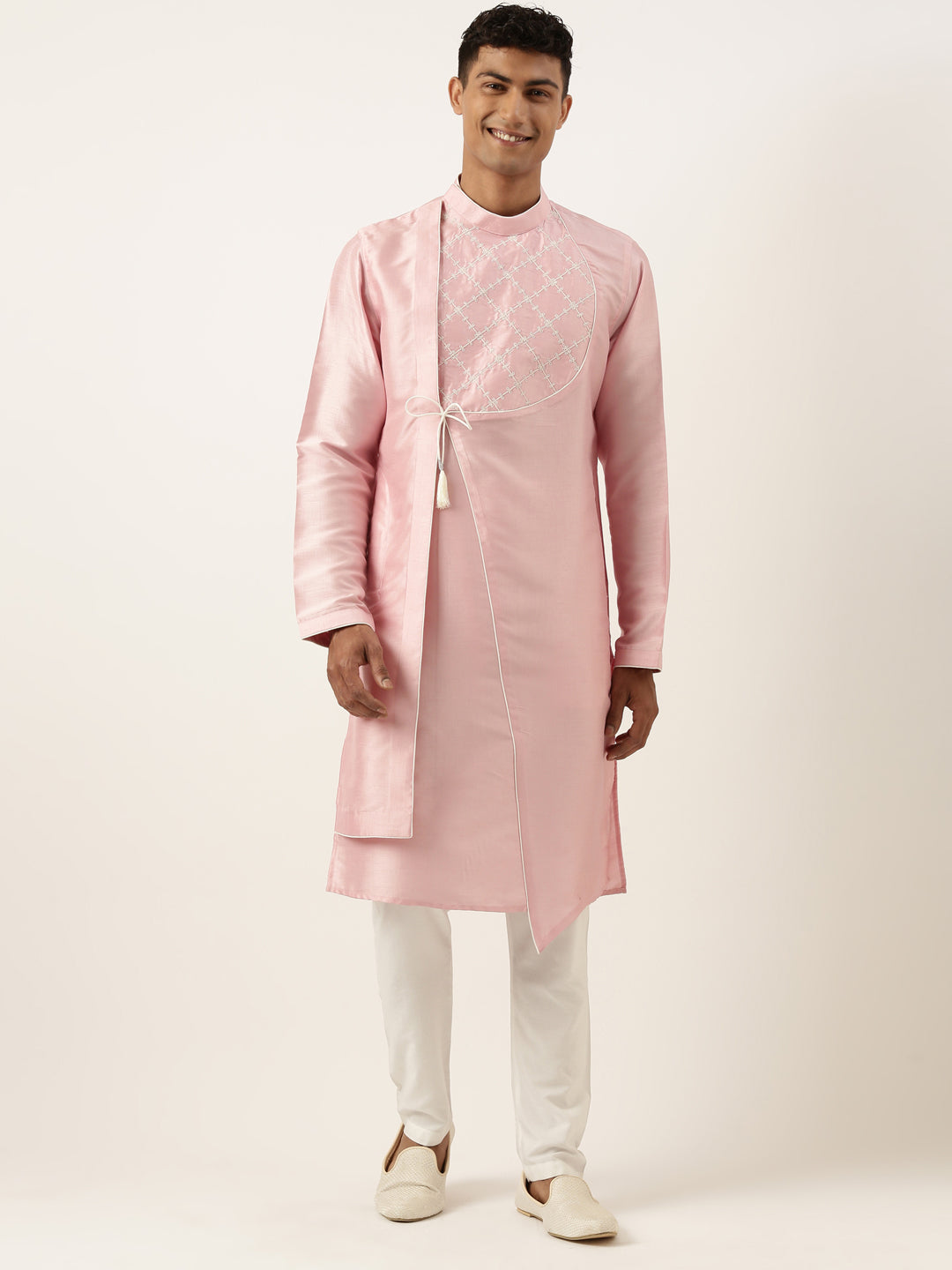 Pink Embroidery Angrakha Kurta Set