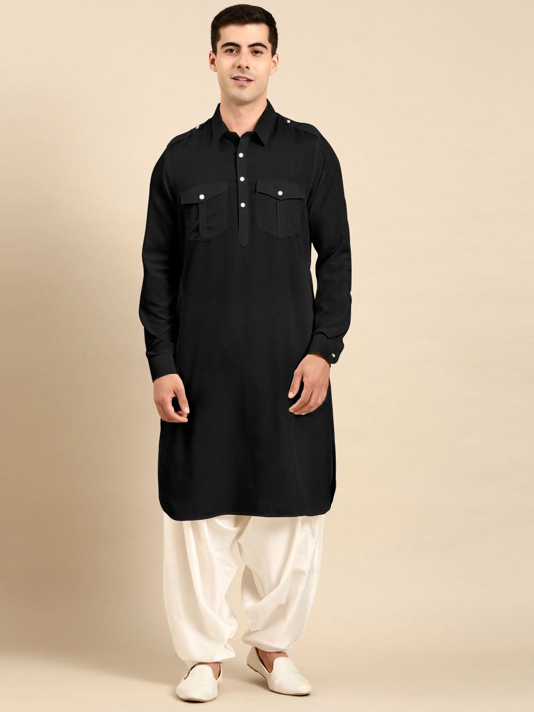 Black Cotton Pathani with Salwar