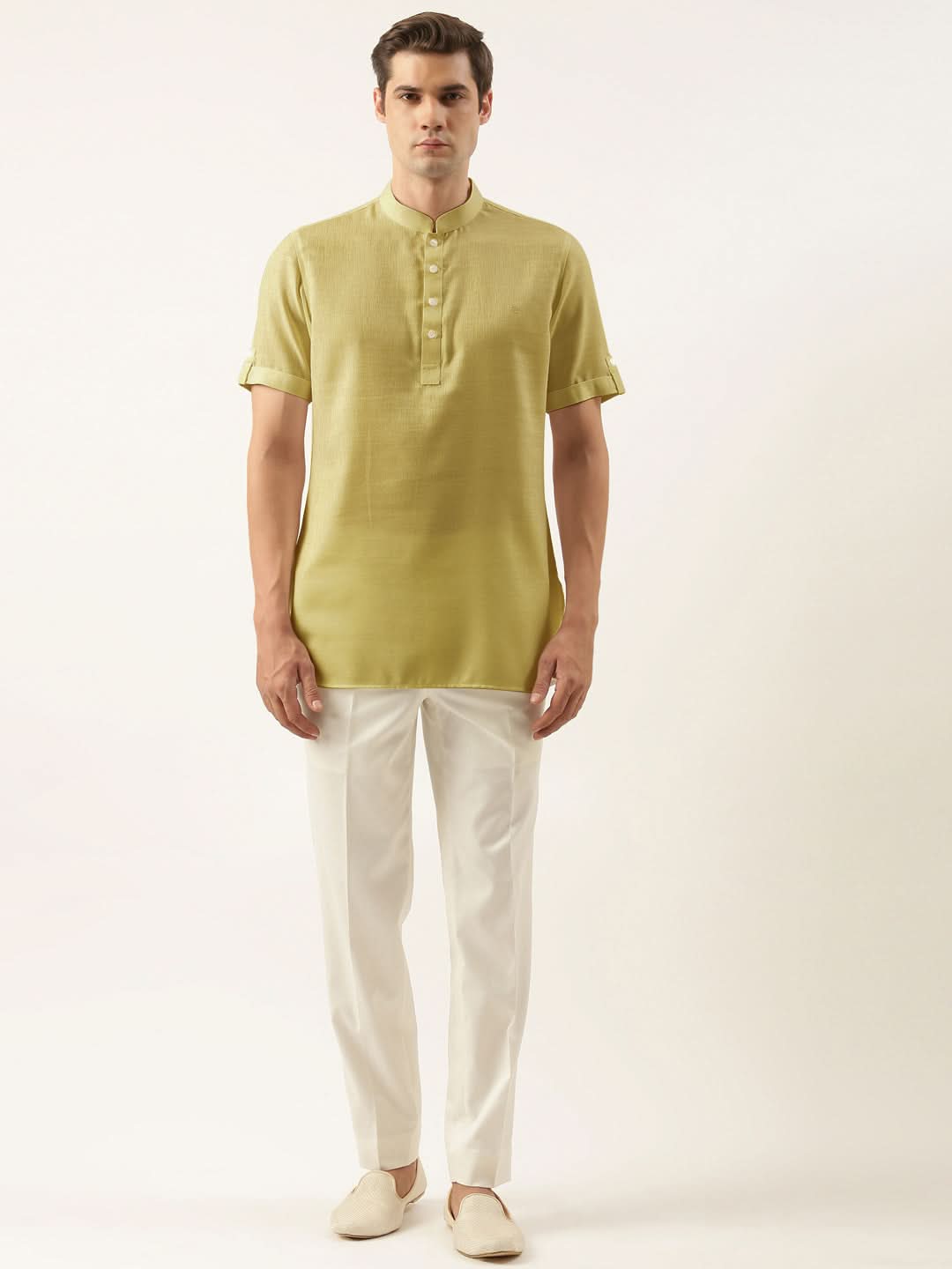Greenish Yellow Cotton Short Kurta Set