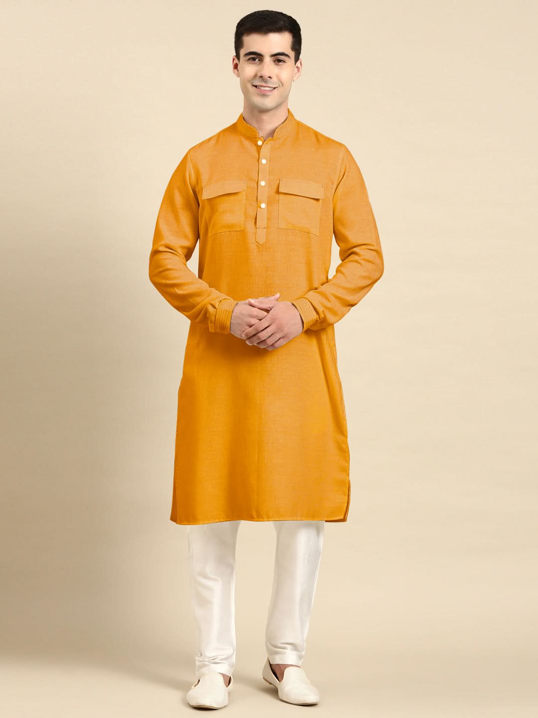 Mustard Pathani Kurta Set